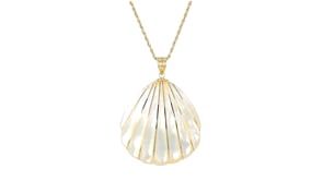 Mother-of-Pearl Seashell Pendant with 4-4.5mm Cultured Pearls in 14kt Yellow Gold