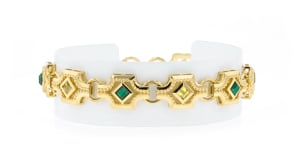 Malachite and 3.40 ct. t.w. Peridot Art Deco-Style Bracelet in 18kt Gold Over Sterling
