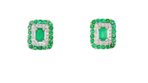 .90 ct. t.w. Emerald and .16 ct. t.w. Diamond Earrings in 14kt Yellow Gold