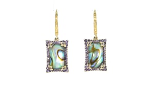 Abalone Shell Doublet Drop Earrings with .90 ct. t.w. Iolites in 18kt Gold Over Sterling