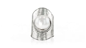 12-12.5mm Cultured Pearl Hammered Ring in Sterling Silver