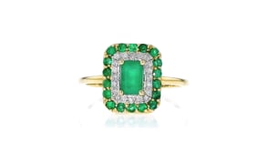 .70 ct. t.w. Emerald and .13 ct. t.w. Diamond Ring in 14kt Yellow Gold