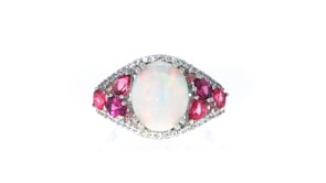 Opal and 1.25 ct. t.w. Multi-Gemstone Ring in Sterling Silver