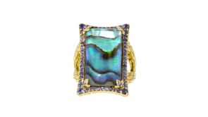 Abalone Shell Doublet Ring with .60 ct. t.w. Iolites in 18kt Gold Over Sterling