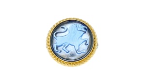 Italian Tagliamonte Blue Venetian Glass Lion Ring with 1.00 ct. t.w. Swiss Blue Topaz in 18kt Gold Over Sterling