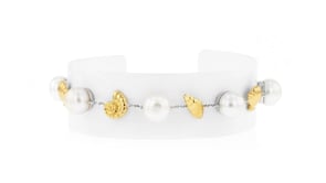 8-8.5mm Cultured Pearl Seashell Bracelet in Sterling Silver and 18kt Gold Over Sterling
