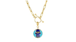 Tonal Blue Enamel Hamsa Charm in 18kt Gold Over Sterling