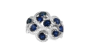C. 1990 Vintage 3.75 ct. t.w. Sapphire and 1.10 ct. t.w. Diamond Swirl Ring in 18kt White Gold