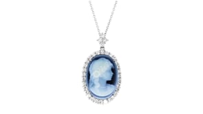 C. 1990 Vintage Blue Agate Cameo Pendant Necklace with 2.13 ct. t.w. Diamonds in Platinum