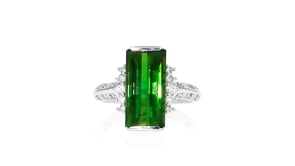 C. 2000 Vintage 4.47 Carat Green Tourmaline Ring with .25 ct. t.w. Diamonds in Platinum