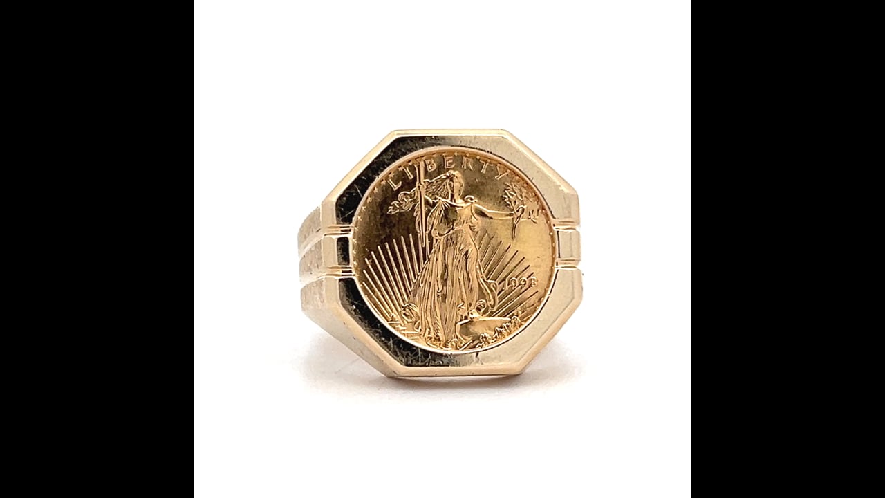Liberty Coin Cocktail Ring in 22k & 14k Yellow Gold – Filigree