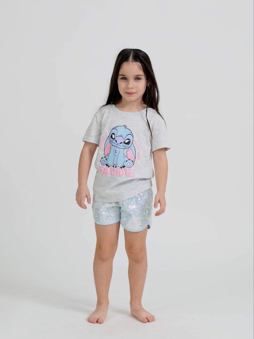 סט פיג’מה קצרה עם פייטים STITCH