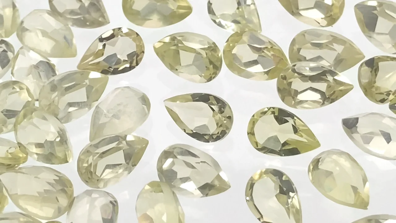 動画】宝石質レモンクォーツAAA ルース ペアシェイプファセットカット8
