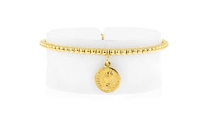 Italian 3mm 18kt Gold Vermeil Bead Stretch Bracelet with Replica Lira Coin Charm