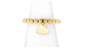 3mm 14kt Yellow Gold Bead Stretch Ring with Heart Charm