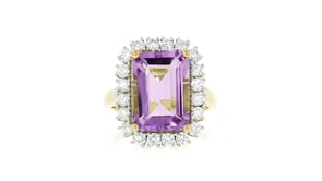 7.00 Carat Amethyst Ring with 1.00 ct. t.w. Lab-Grown Diamonds in 18kt Gold Over Sterling