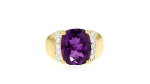 4.20 Carat Amethyst Ring with .25 ct. t.w. Lab-Grown Diamonds in 18kt Gold Over Sterling