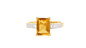 2.20 Carat Citrine Ring with .15 ct. t.w. Lab-Grown Diamonds in 18kt Gold Over Sterling