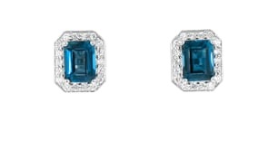 3.20 ct. t.w. London Blue Topaz Earrings with .50 ct. t.w. Lab-Grown Diamonds in Sterling Silver