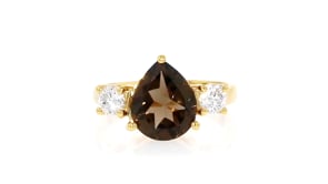 3.00 Carat Smoky Quartz Ring with .50 ct. t.w. Lab-Grown Diamonds in 18kt Gold Over Sterling