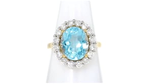 5.00 Carat Sky Blue Topaz Ring with 1.00 ct. t.w. Lab-Grown Diamonds in 18kt Gold Over Sterling