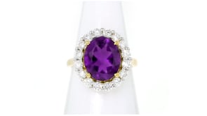 3.80 Carat Amethyst Ring with 1.00 ct. t.w. Lab-Grown Diamonds in 18kt Gold Over Sterling