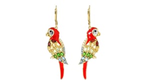2.33 ct. t.w. Multi-Gemstone Parrot Drop Earrings with Red Enamel in 18kt Gold Over Sterling