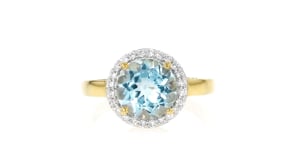 3.50 Carat Sky Blue Topaz Ring with .25 ct. t.w. Lab-Grown Diamonds in 18kt Gold Over Sterling