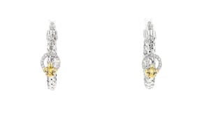 Charles Garnier Touch of Gold .10 ct. t.w. Diamond Fleur-De-Lis Hoop Earrings in Sterling Silver with 14kt Yellow Gold