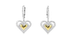 Charles Garnier Serena .80 ct. t.w. CZ Heart Drop Earrings in Sterling Silver and 18kt Gold Over Sterling