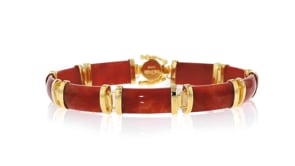 Red Jade Good Fortune Chinese Symbol Bracelet in 18kt Gold Over Sterling