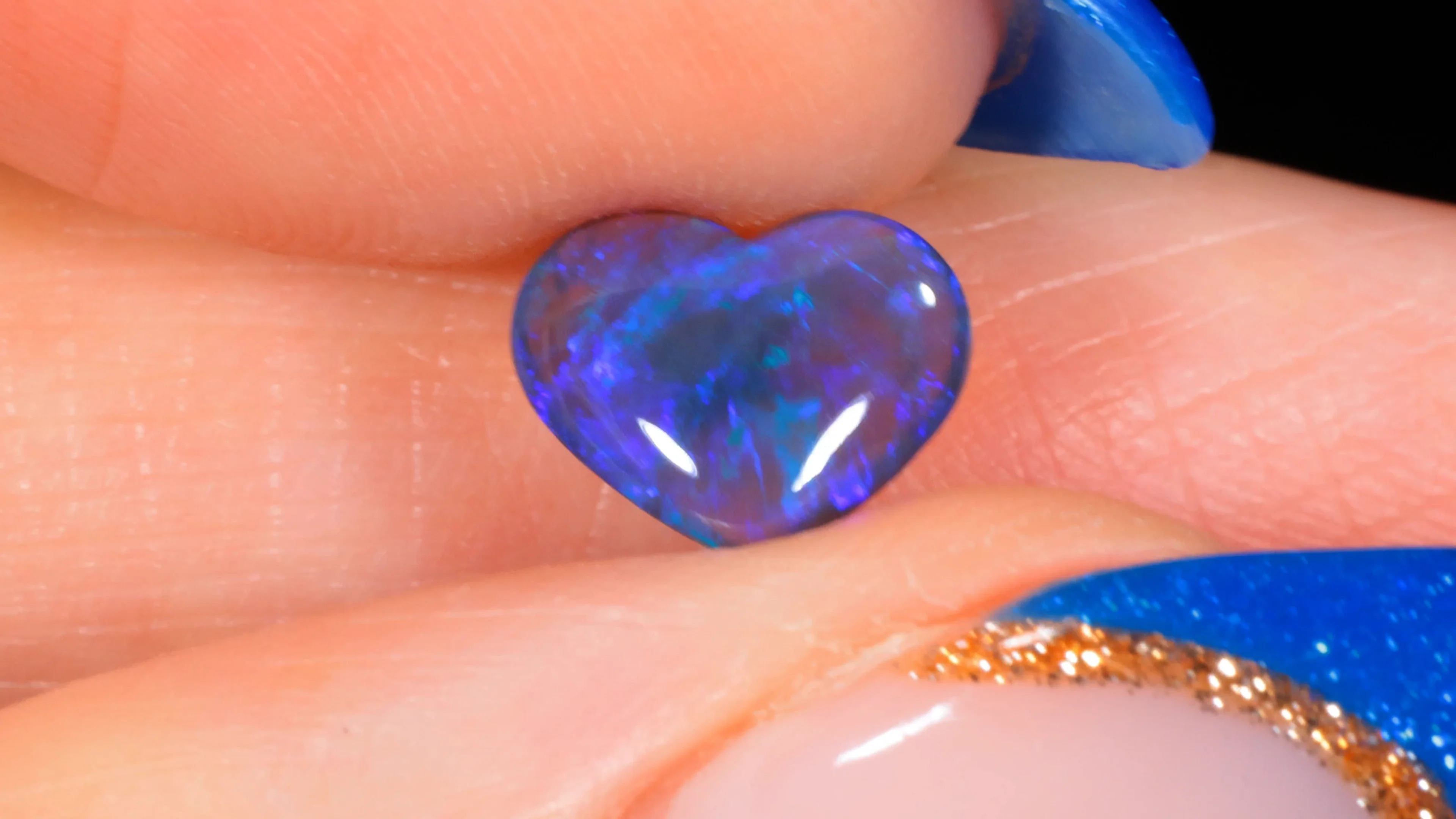 0.8ct Black Crystal Opal Heart – Blue and Violet Fire | Opal Galaxy