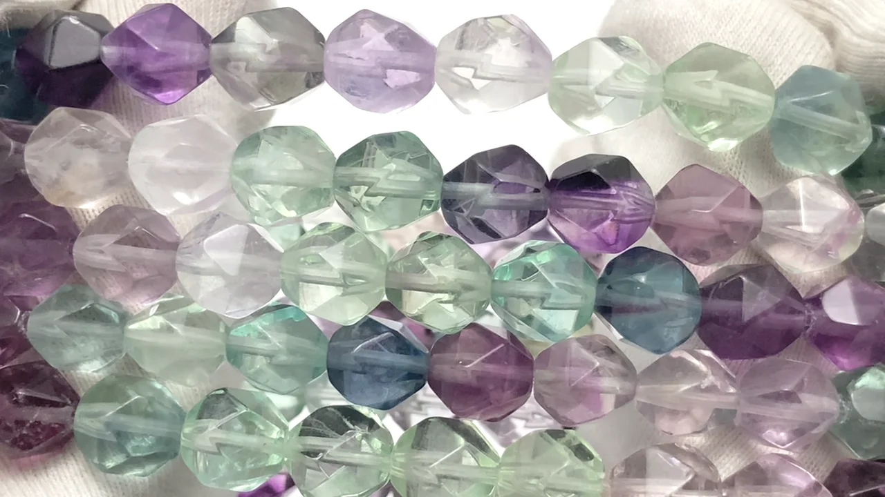 中国産マルチカラーフローライト 20面ラウンドカット8mm カラー