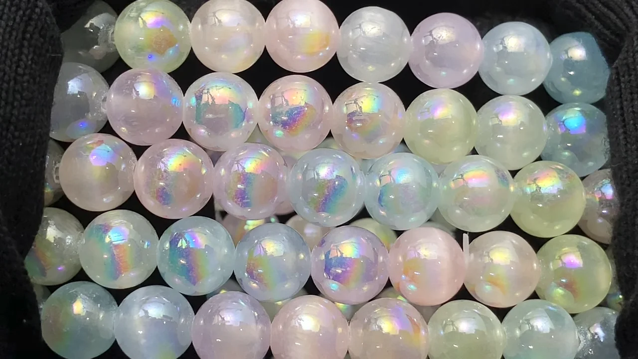 セレナイト（ジプサム） ラウンド8mm 【パステルカラー】 AB