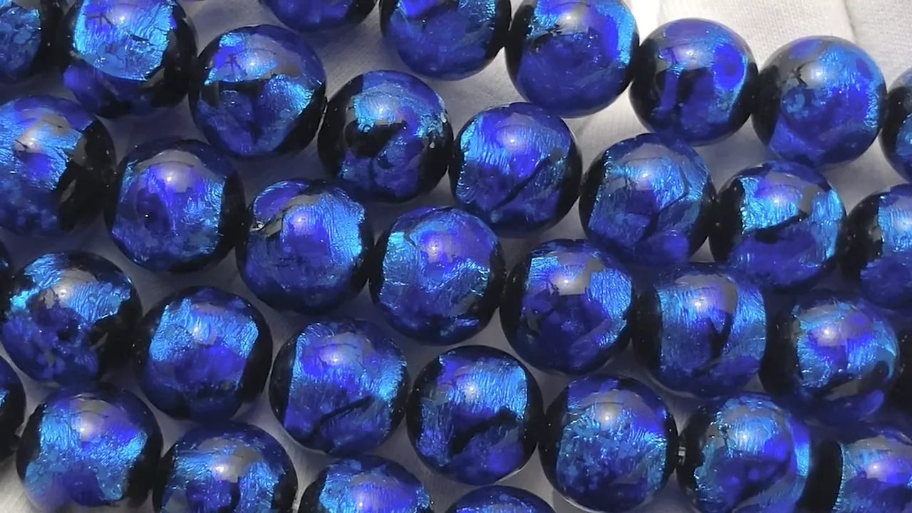 とんぼ玉 ラウンド12mm 【ブルー×ライトブルー/蓄光タイプ】 1/4