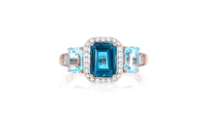 3.20 ct. t.w. London and Sky Blue Topaz Ring with .20 ct. t.w. Lab-Grown Diamonds in 18kt Rose Gold Over Sterling