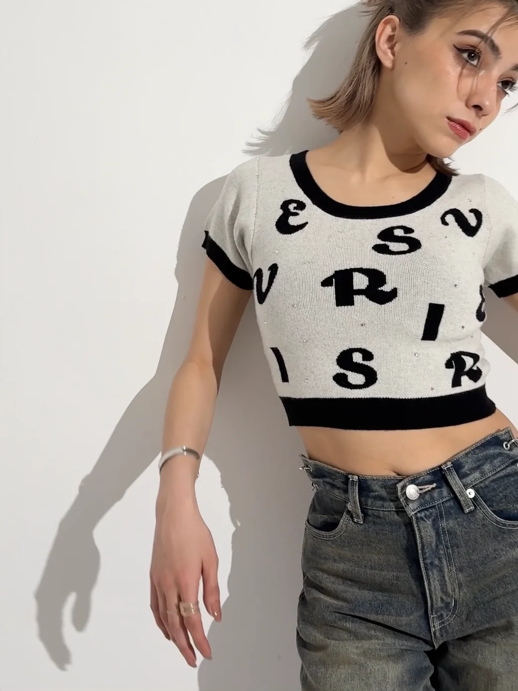 バリウス ジャガードハーフスリーブニットトップス｜エヴリス（EVRIS