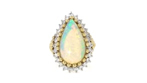 C. 1970 Vintage Opal Ring with 1.20 ct. t.w. Diamonds in 18kt Yellow Gold