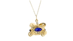 C. 1990 Vintage 18kt Yellow Gold Carriage Pendant Necklace with Simulated Lapis and Garnet