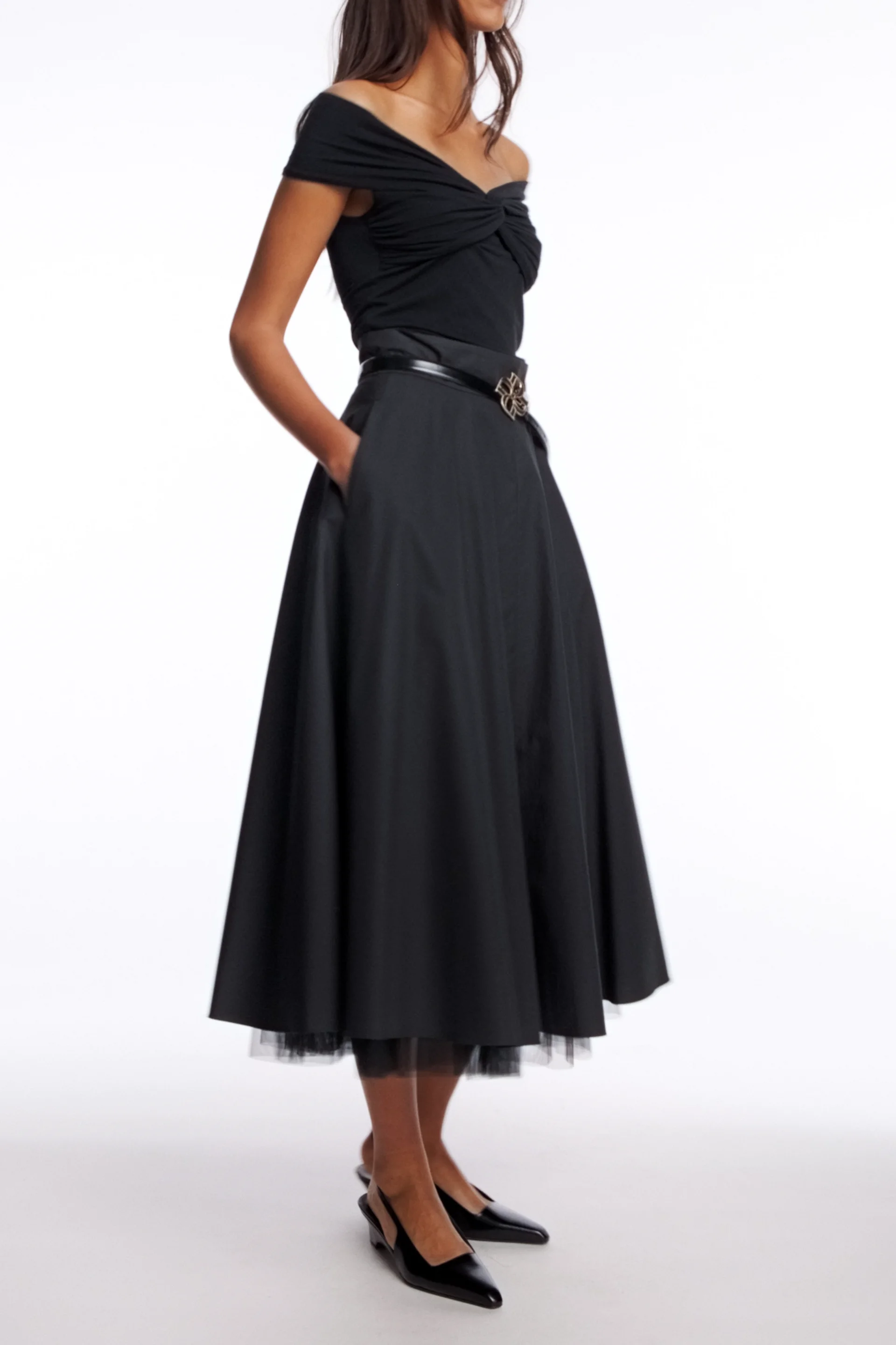 SEA TYPEWRITER DRAPE SKIRT