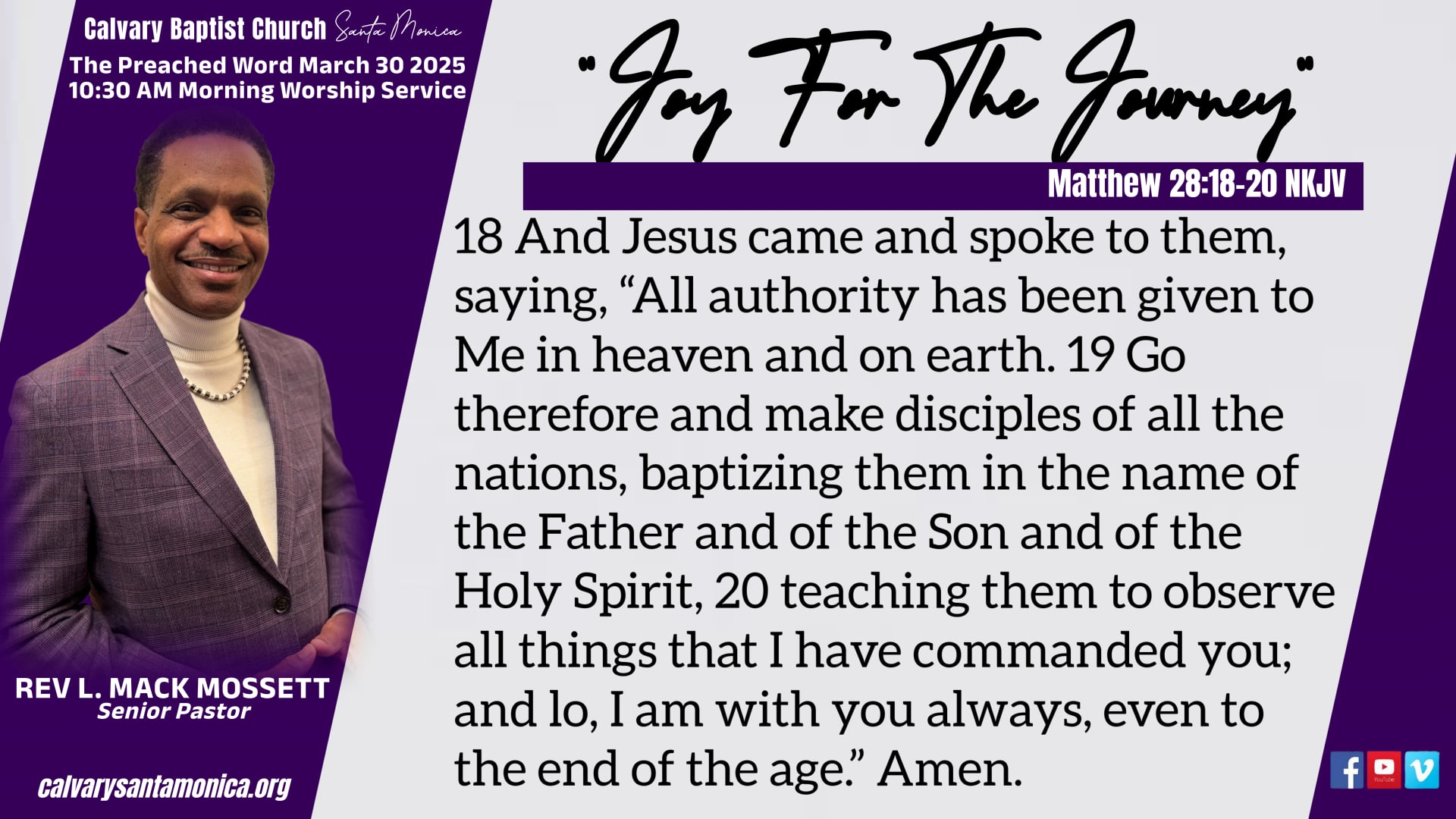 MAR 30 2025_Calvary Baptist Church, Santa Monica 10:30 AM Morning Worship Service