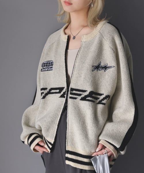 JaVa ジャバコラボ》レーサーデザインダブルジップニット