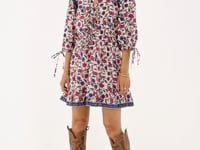 White dress with floral print & ruffles | My Jewellery