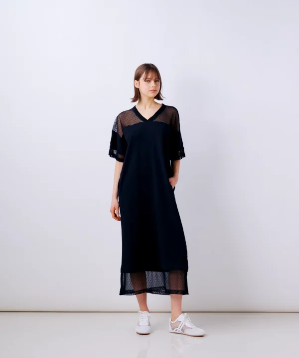 ESSENTIAL / 裏毛ドットチュールワンピース DRESS Night STORE