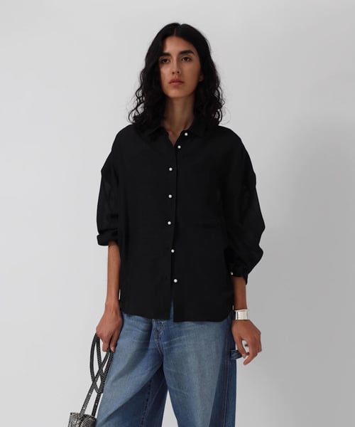 【BRILL】新品/未使用　リネンオーバーシャツ BRILL(ブリル)｜リネンオーバーシャツ/ブラック の通販