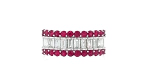.90 ct. t.w. Ruby and .38 ct. t.w. Lab-Grown Diamond Ring in Sterling Silver