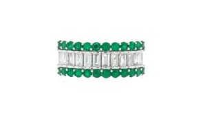 .70 ct. t.w. Emerald and .38 ct. t.w. Lab-Grown Diamond Ring in Sterling Silver