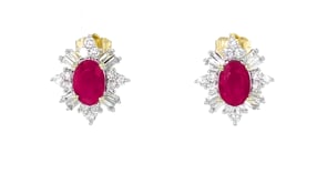 2.10 ct. t.w. Ruby and .75 ct. t.w. Lab-Grown Diamond Burst Earrings in 14kt Yellow Gold