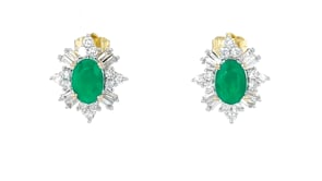 1.50 ct. t.w. Emerald and .75 ct. t.w. Lab-Grown Diamond Burst Earrings in 14kt Yellow Gold