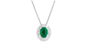 .70 Carat Emerald and .38 ct. t.w. Lab-Grown Diamond Necklace in Sterling Silver
